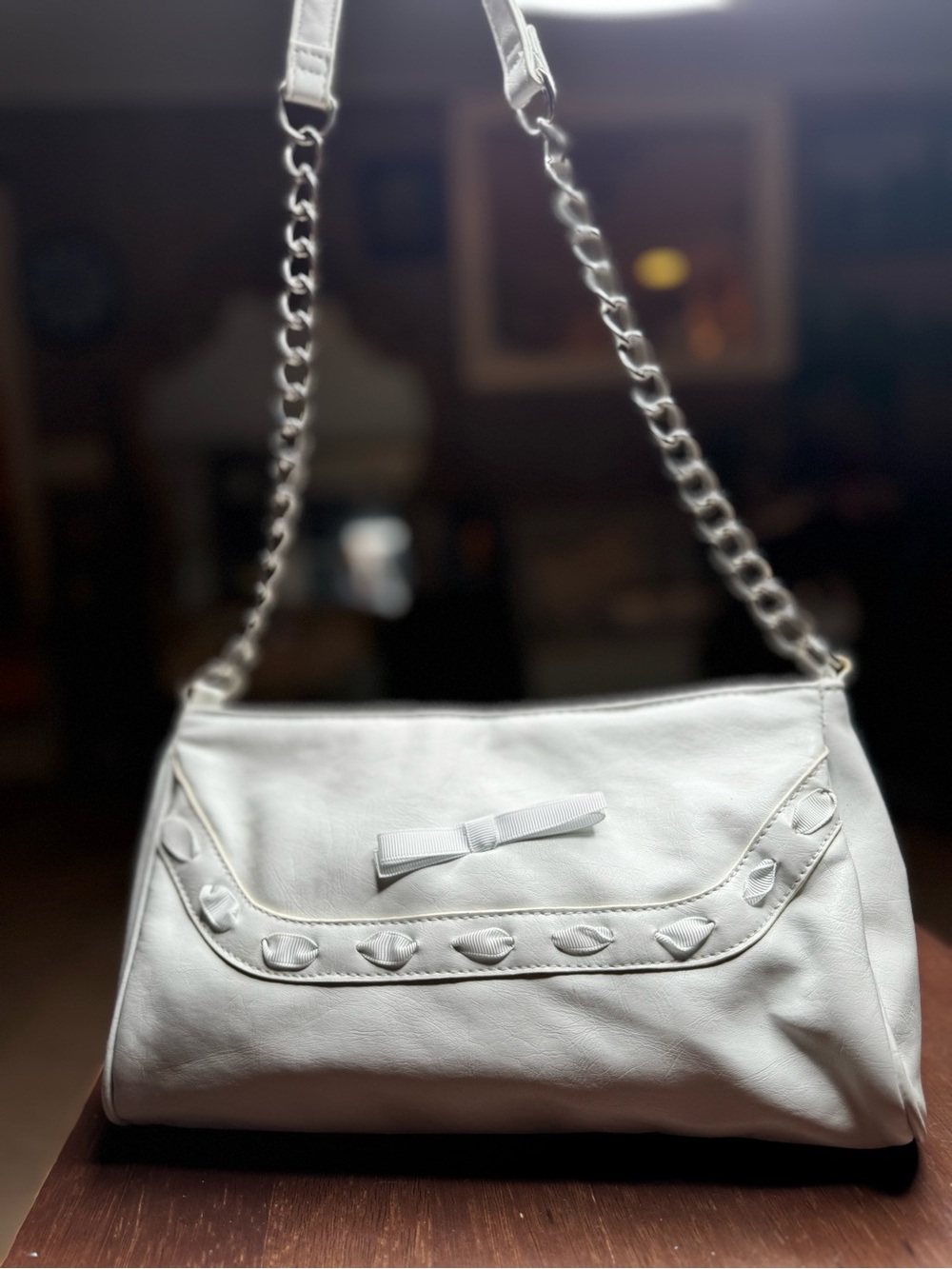 Y2K Payless White Bow Chain Shoulder Bag Coquette Mini Purse